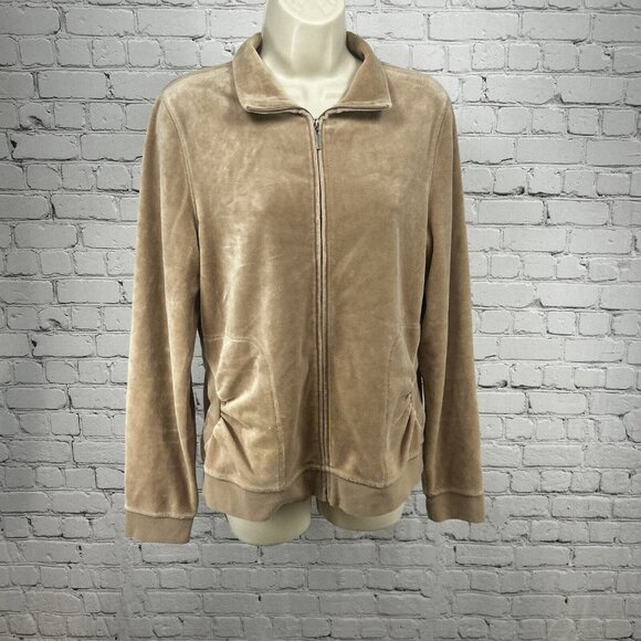 Saks Fifth Avenue Threads Nude Beige Full Zip Microfiber Two Pocket Jacket Large - Picture 1 of 10